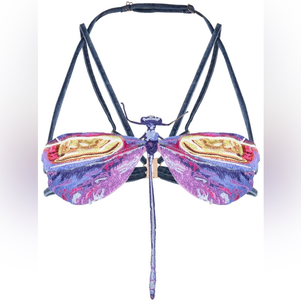 Masha Popova Purple Dragonfly Headlights Crop Top